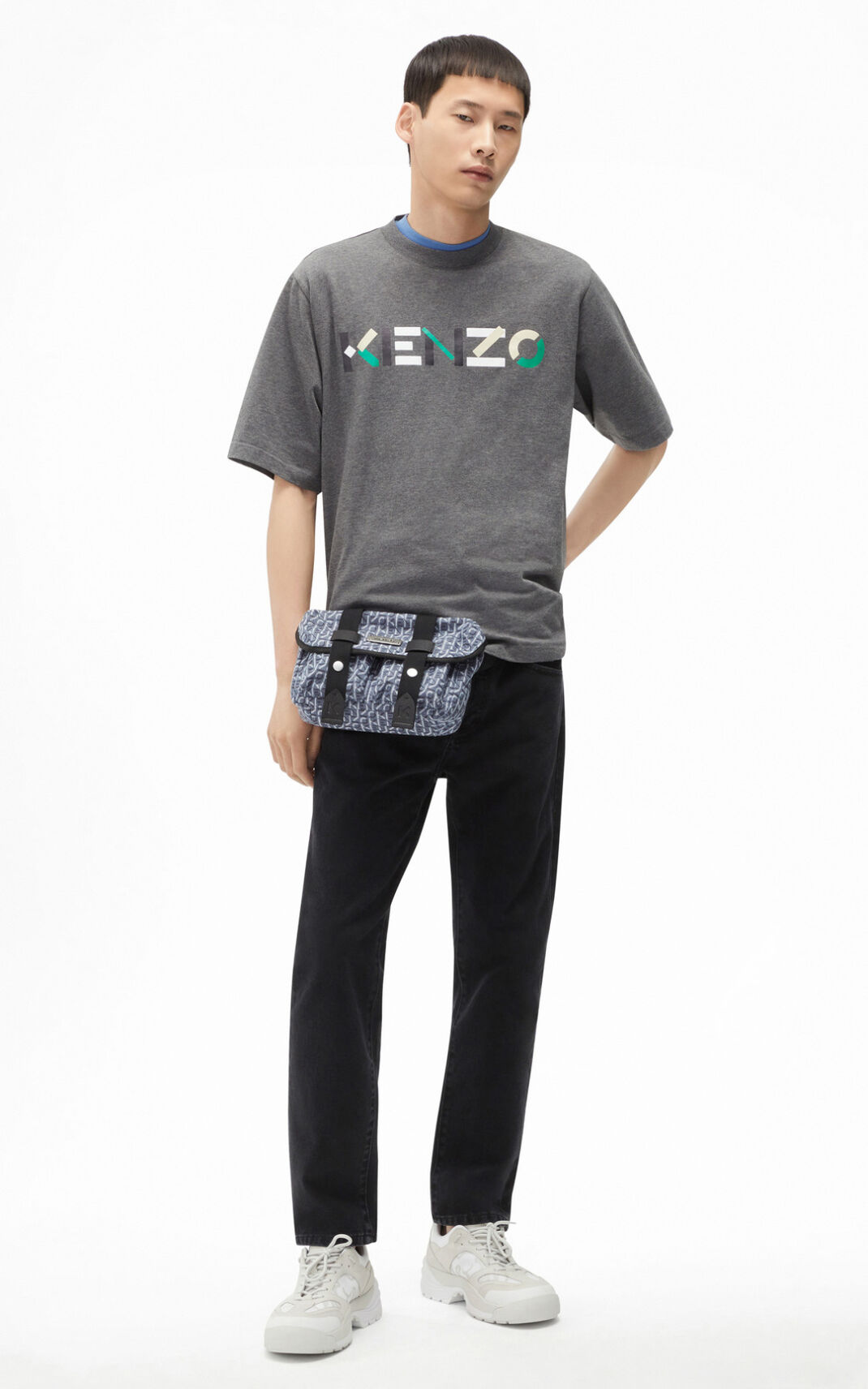 Kenzo Multicoloured oversize Logo Tişört Erkek Gri | 8309-DYRKX